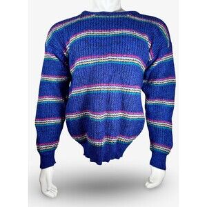 Vintage ARROW CRITERION 100% Wool Blue Knit Ski Winter Sweater Mens X-Large